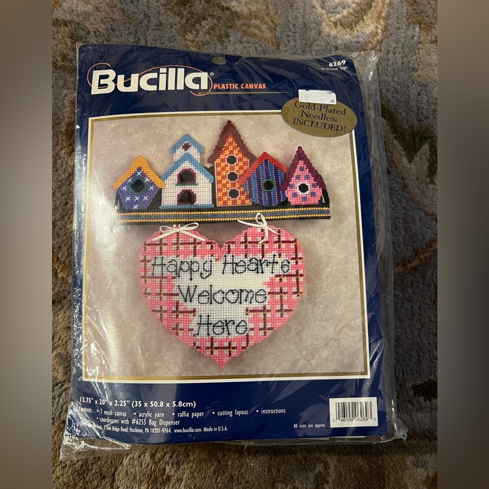 Vintage Bucilla Plastic Canvas Needlepoint Kit Birdhouse Sign